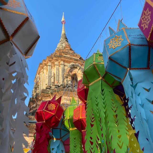 Chiang mai temple and colorful lanterns